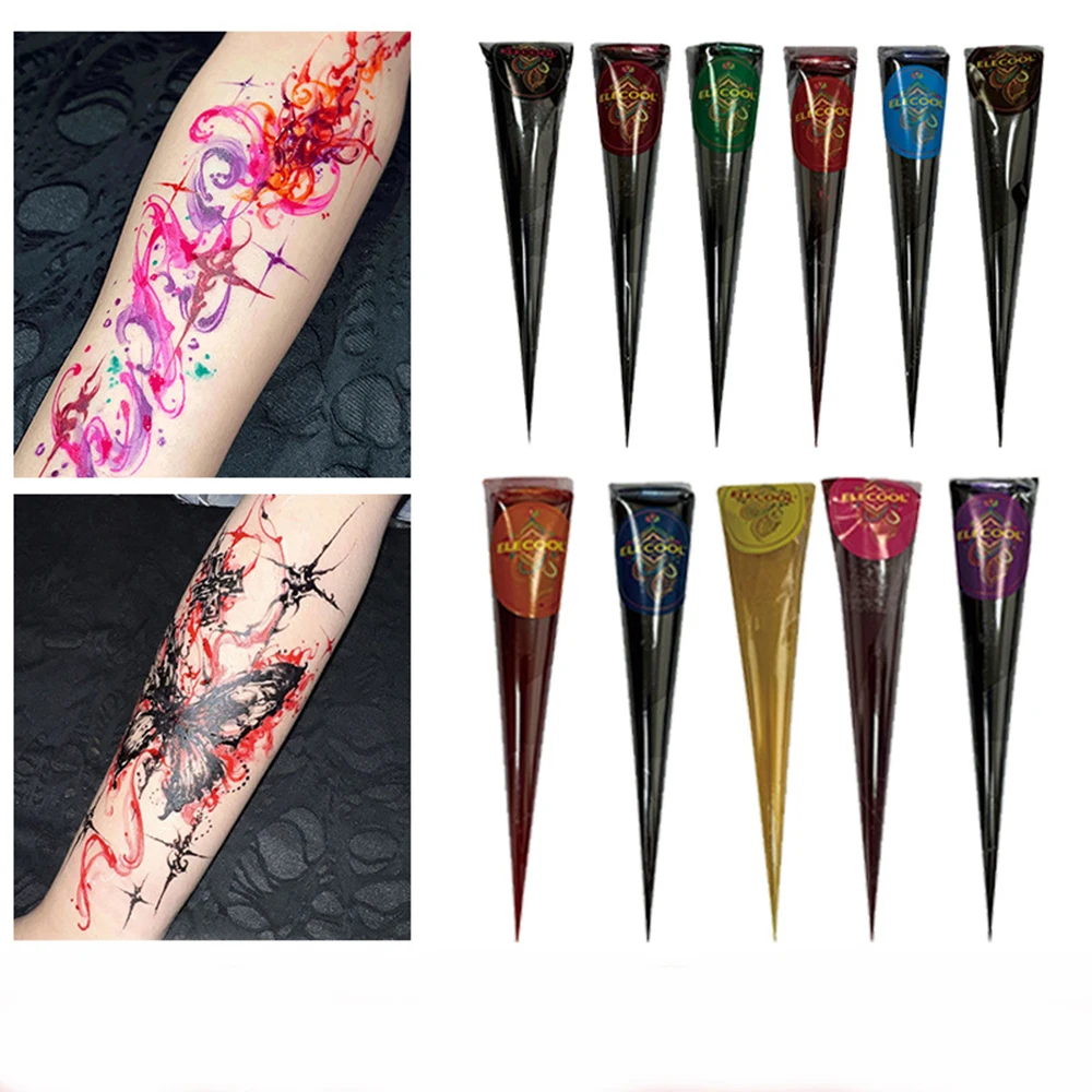 Tatuagem temporária multicolorida pintura corporal cones de henna fácil de limpar creme de arte para arte corporal diy pintura traje evento