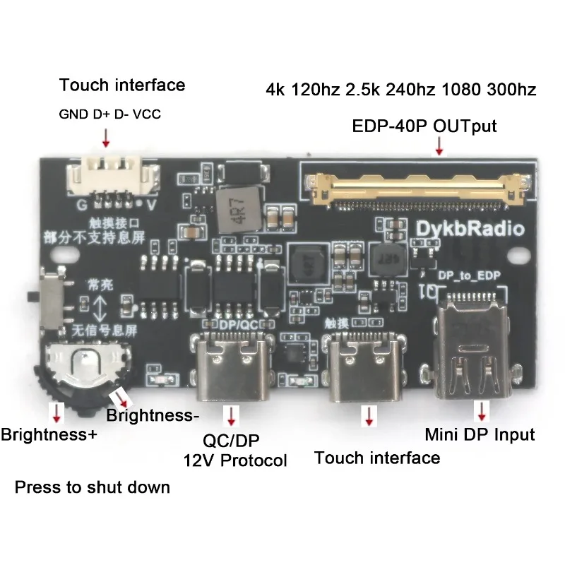 Mini DP To EDP Driver Board, LCD LED Screen Driver, Portable Display, Laptop, Notebook, 40PIN, 30PIN, 2K, 4K, 60Hz, 120Hz, 240Hz