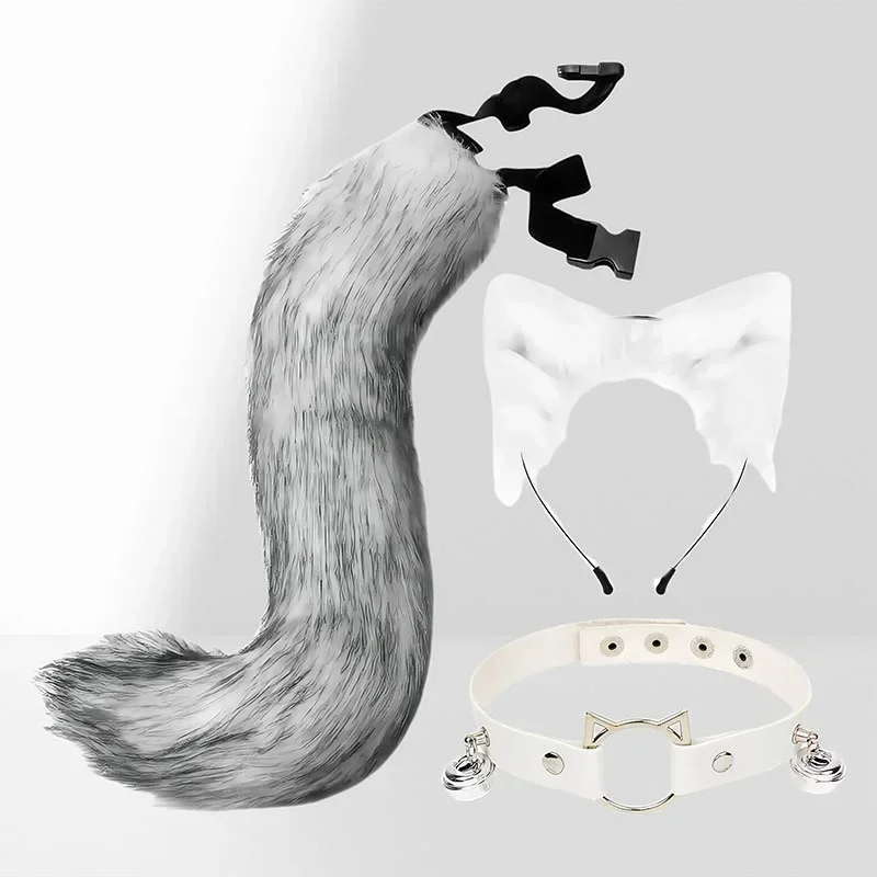 New Fox Cat Ears Headwear Halloween Party Cosplay Dress Up Fluffy Animal Ears Headband Ears Hair Hoop Tail Set  Accessories