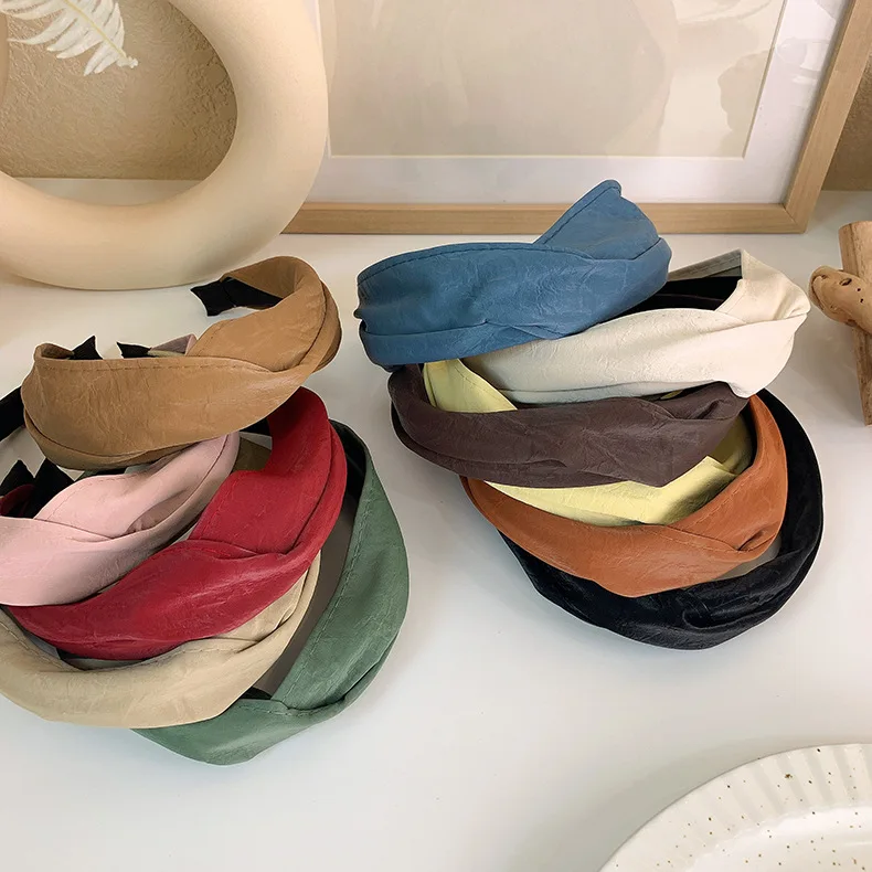 1pc Wide Cross PU Leather Headband Retro Solid Color Versatile Hair Hoop for Women Daily Outing Face Washing Non Slip Fashion