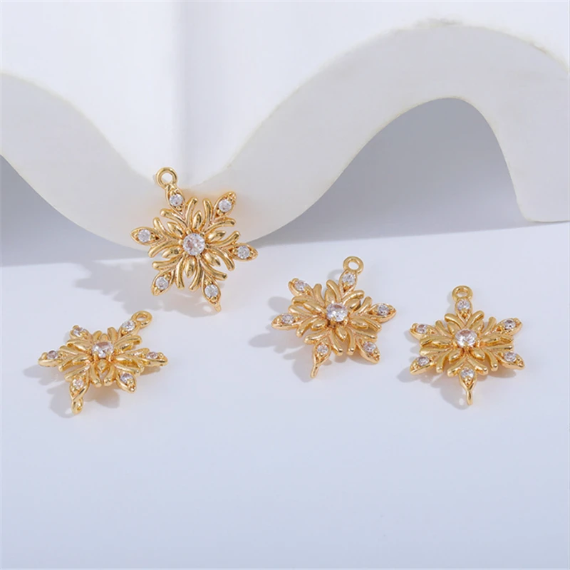 20Pcs/Lot New 18K Gold Color Plated Brass CZ Crystal Flower Beads Charms For DIY Necklace Pendant Jewelry Making Accessories