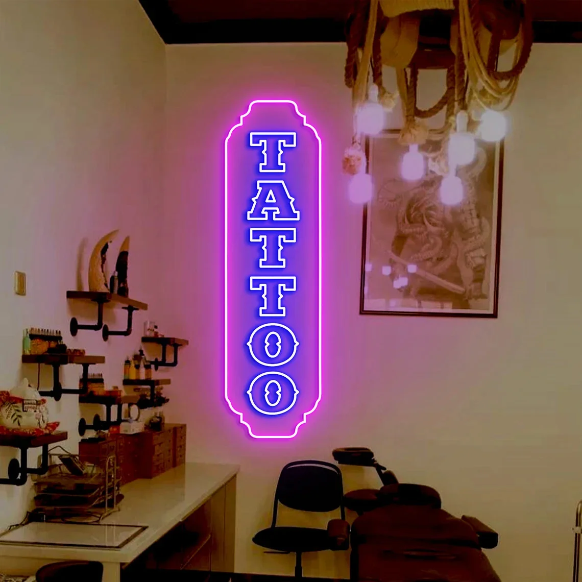 Tattoo Neon Sign, Custom Tattoo Studio Signs, Vertical Tattoo Sign, Ink Studio Neon Light, Tattoo Artist Room Wall Decor