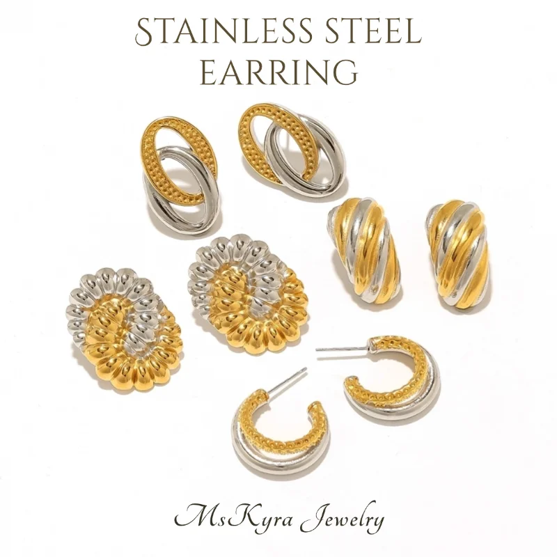 

MsKyra Stainless Steel Earring Plated 18k Gold Color Statement Jewelry Irregular Waterproof Daily Earring for Women Premium Gift