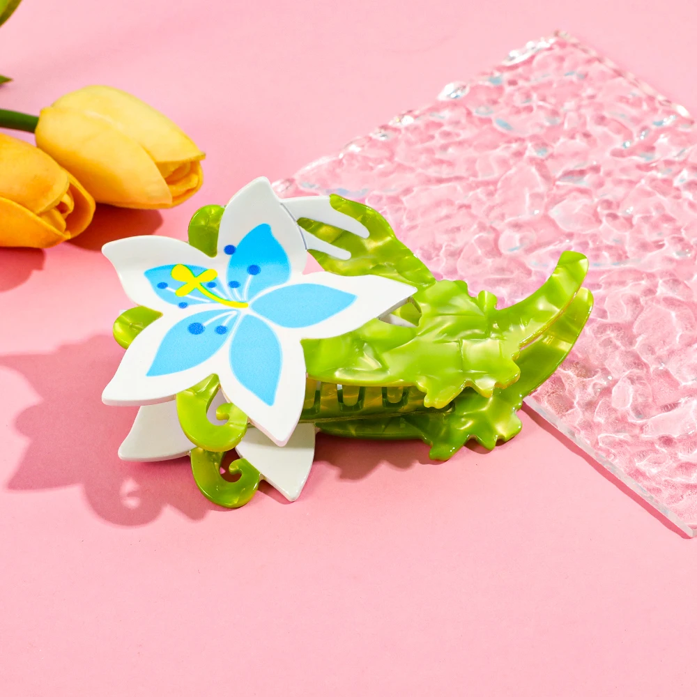 Unique Blue Yellow Petal Hair Claw Multifunctional Hair Accessory for Hairstyling Shark Clip Hair Gripper Decorative Hairpin