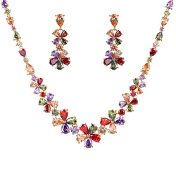 WEIMANJINGDIAN Brand Colorful Cubic Zirconia Necklace Earring Wedding Jewelry Set for Brides Mom's Gifts Christmas Party Wear