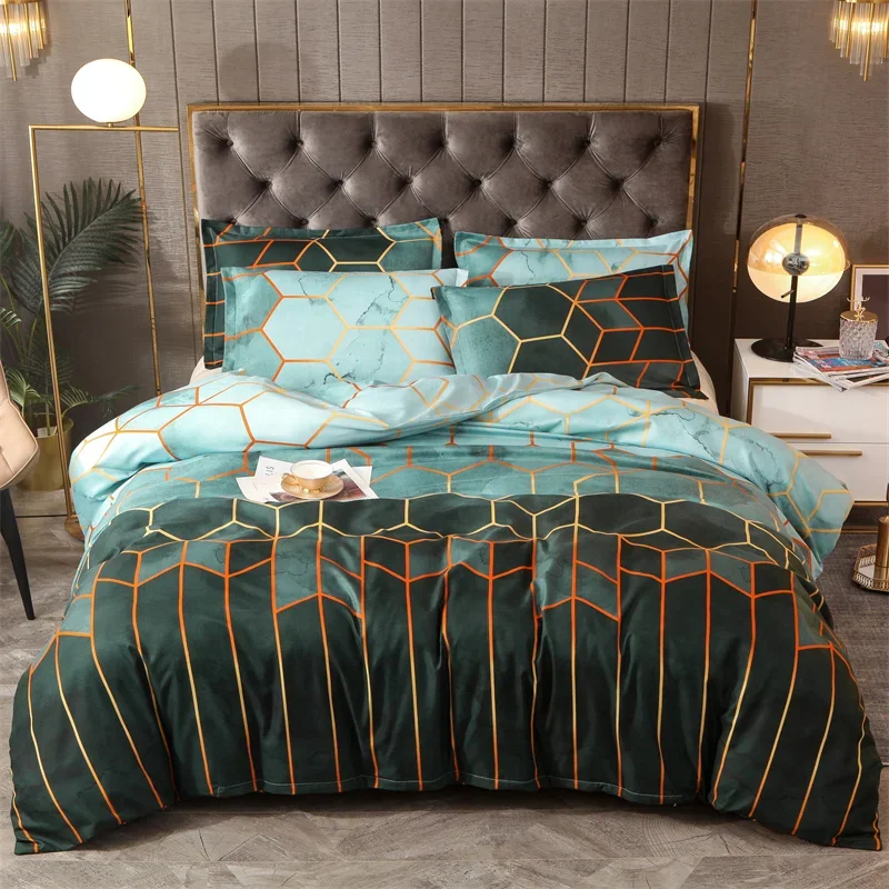 3Pcs Green Comforter Set Twin/Full/Queen/King/Single/Double Size, Geometric Bedding Sets  Man Woman, Marble Duvet Cover