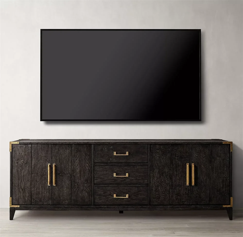 

Home Furniture Living Room Furniture Hand-cast Metal Hardware Tapered Legs Panel 4-door Media Console with Drawer TV Stands