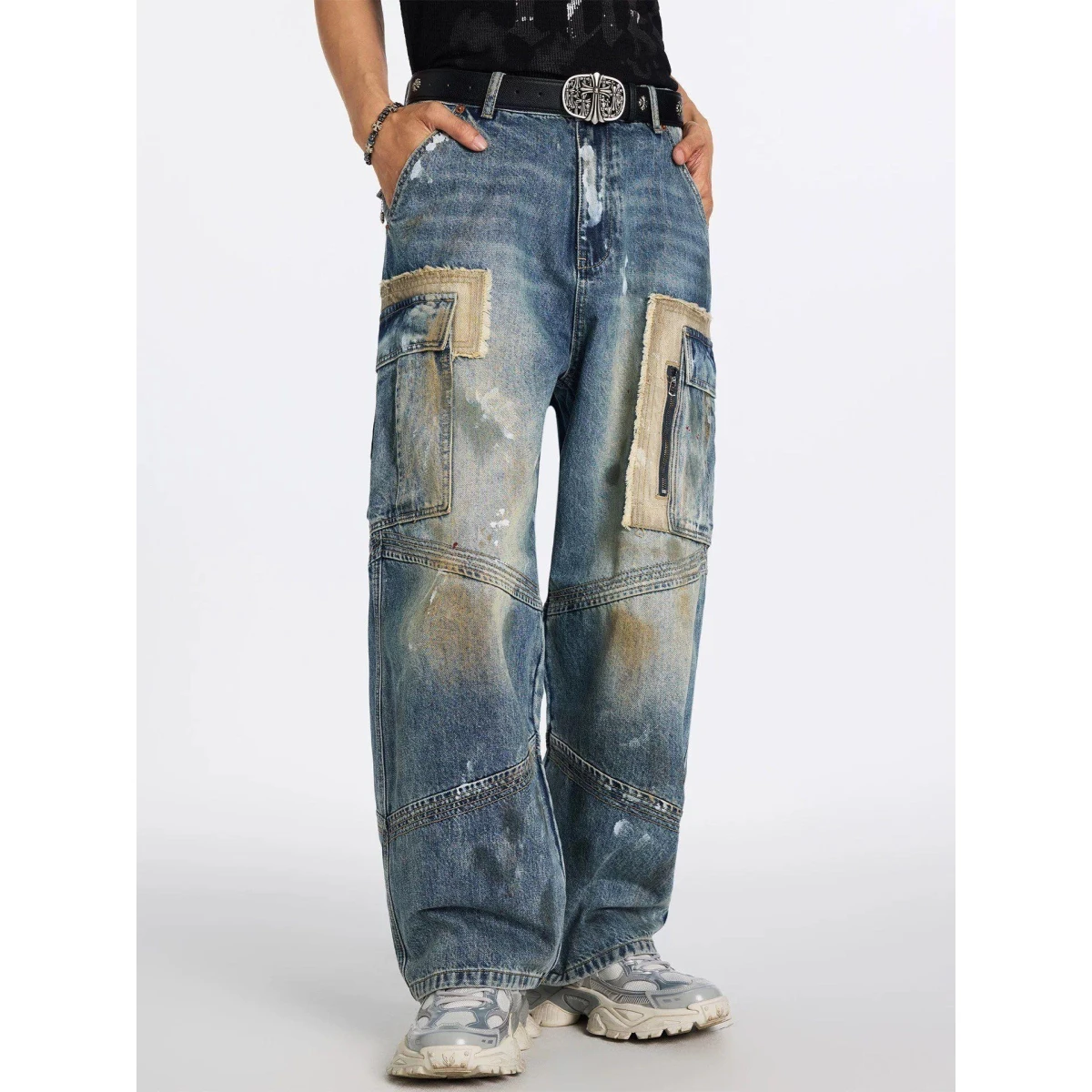 

Inal Design Men's Loose Straight Leg Workwear Pants Spattered Ink Sle Faionable Casual Jeans Cotton Polyester Blend