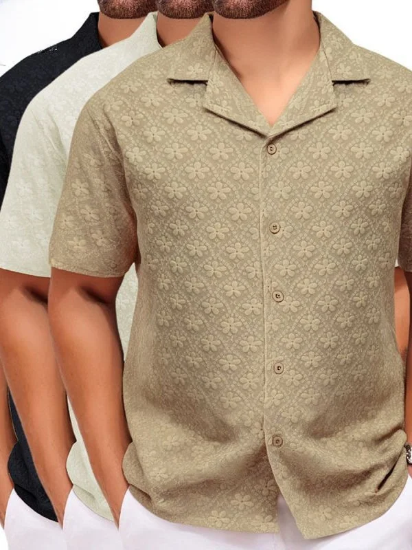 

Повседневная мужская рубашка с кубинским воротником, больших размеров, летняя мода 2026, с объемным цветочным узором, свободного кроя, однотонная