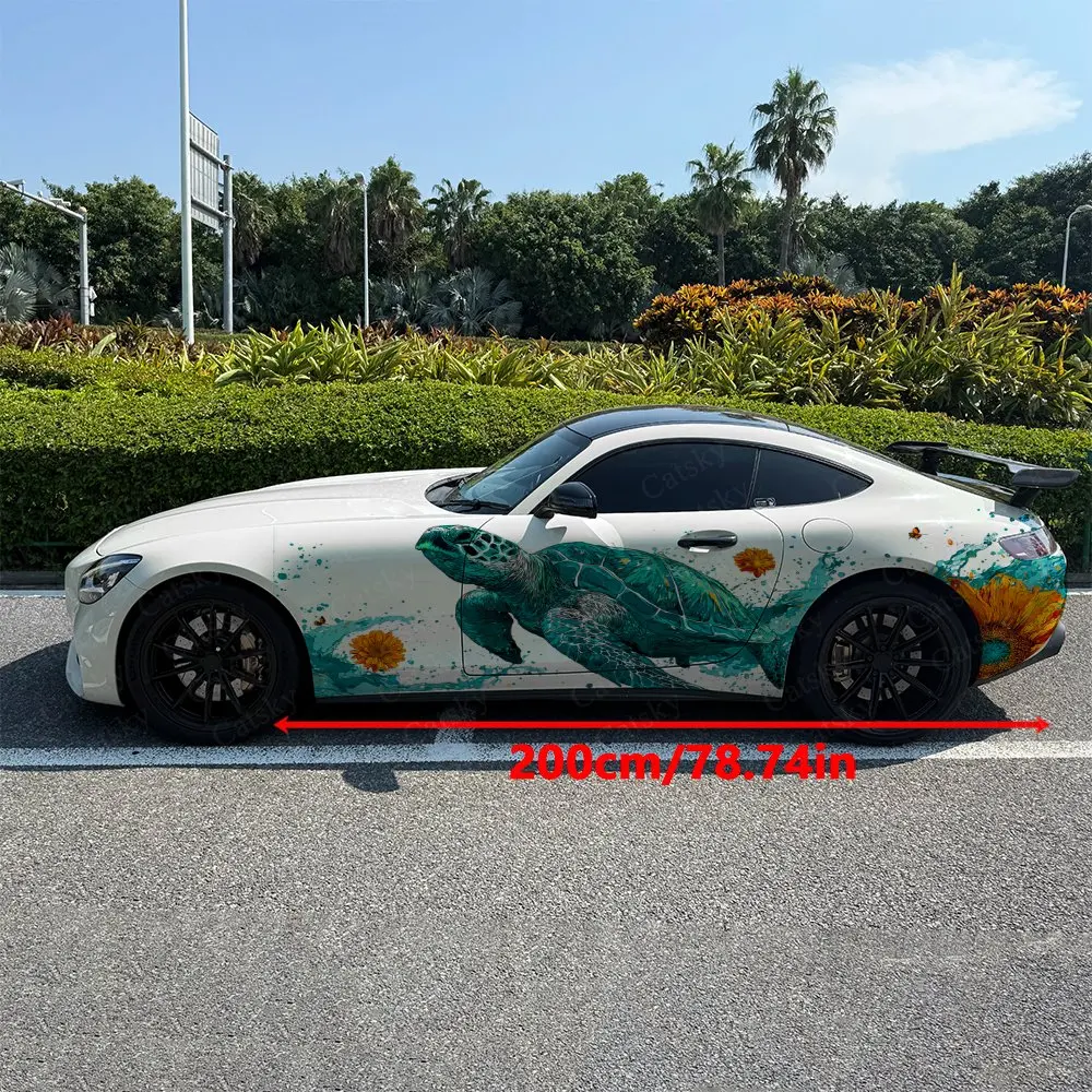 2PCS Surging Wave Flower Turtle, Durable, Fade-resistant, Enhance Vehicle Aesthetics With Bold Artistic Design Car Vinyl Wraps