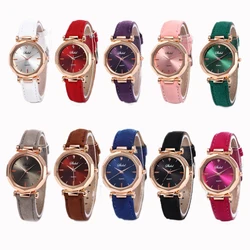 OL-Reloj de pulsera con diamantes para mujer y niña, accesorio de pulsera con diseño de cielo estrellado, analógico de cuarzo y cuero, a la moda, novedad