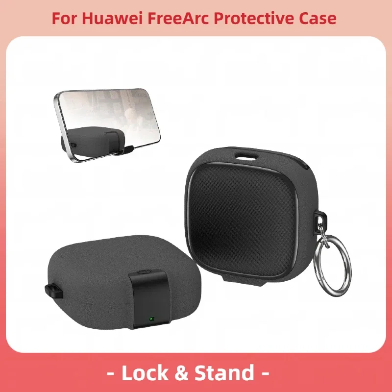 

For Huawei FreeArc Wireless Earbuds， Full-body Silicone Case， Anti-drop Cover with Stand， Lock