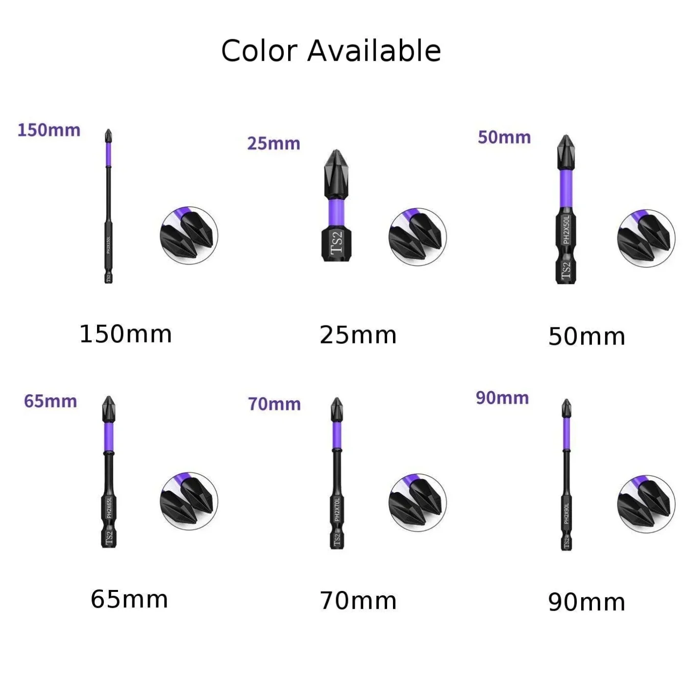 強力な磁気クロスドライバービット、滑り止めバッチヘッド、高トルク、硬度ネジ、ph2、25mm、50mm、65mm、70mm、90mm、150mm、ハンドツール
