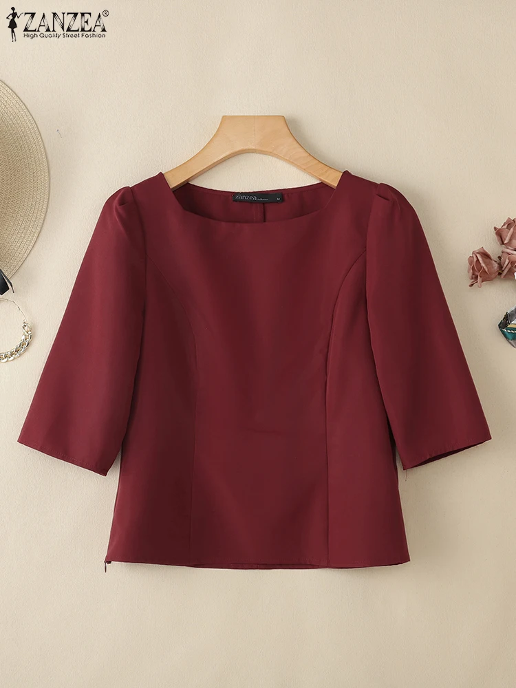 ZANZEA 우아한 여성 블라우스 패션 스퀘어 넥 3/ - Women'S Fashion Quarter Zip 리뷰 및 가격