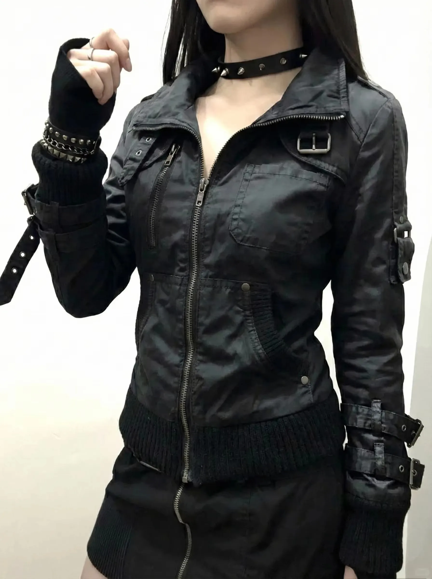 Chaqueta Americana Retro de Manga Larga, Sudadera Informal para Mujer, Chaqueta Vintage Estilo Gótico Punk Y2K, Abrigo para Otoño, Ropa Femenina