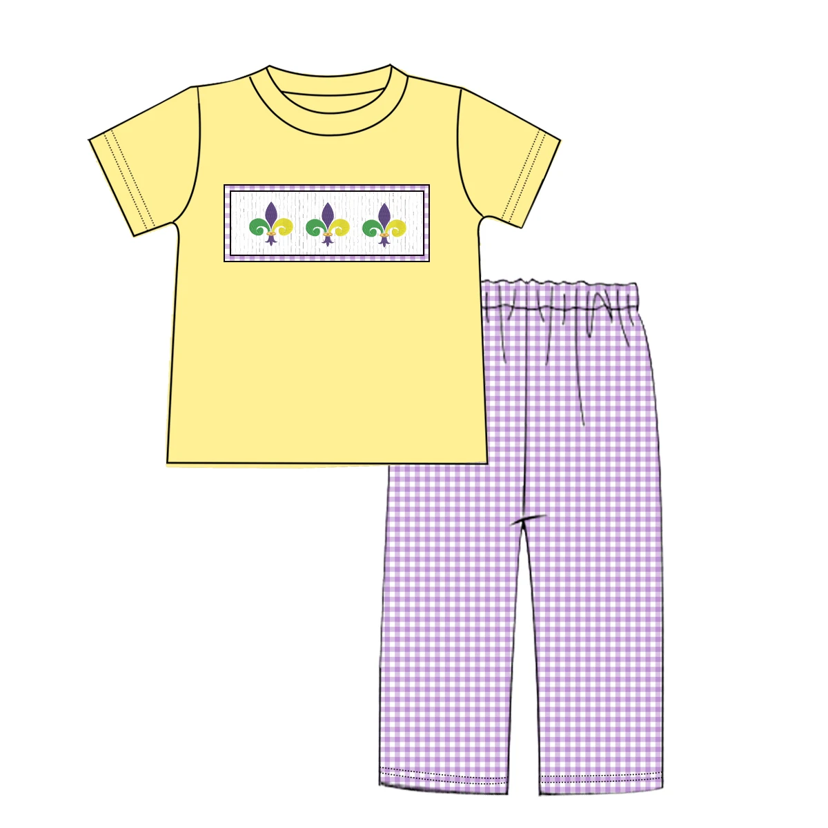 Mardi Gras series boys and girls purple plaid short sleeve shorts set baby onesie boutique wholesale