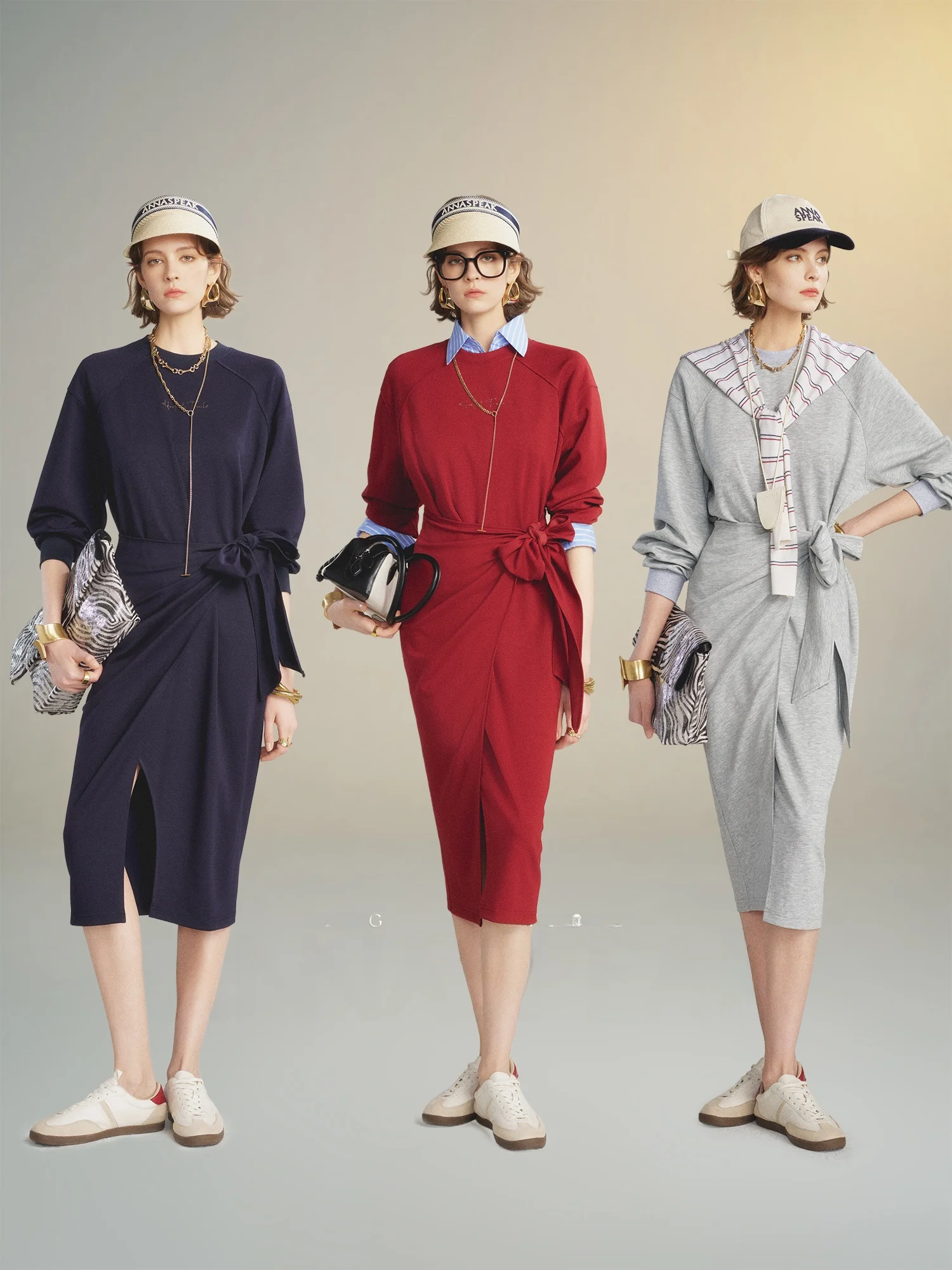 

ANNASPEAK Relaxing Modal Cotton Heavy Embellished Logo Tie Dress Hoodie Dress Casual Loose Fit Long Sleeve round Neck Dress