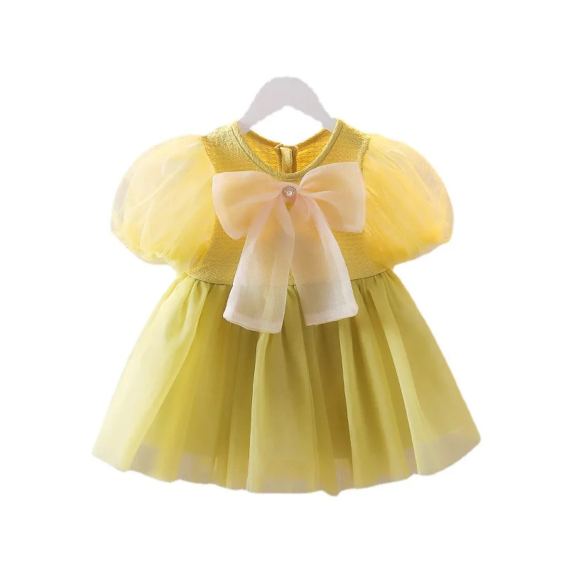 Summer Baby Girl Dress Mesh Tulle Dress Bow Puff Sleeve Princess Costume Wedding Party Ball Gown Birthday Kid Girl Clothes A928