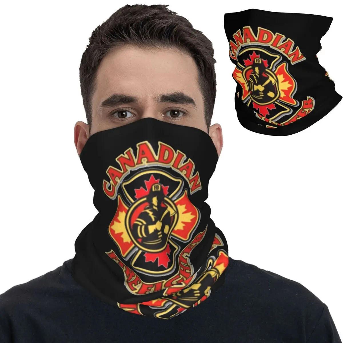 Canadian Firefighter Logo Bandana Neck Gaiter Printed Wrap Scarf Multi-use Headband Outdoor Sports for Men Women Adult Windproof