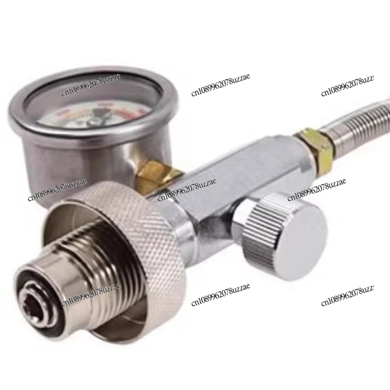 

Stainless Steel Large Bottle To Small Bottle G5/8 Inflatable Adapter Inflatable Connector Hose with 4500PSI Pressure Gauge