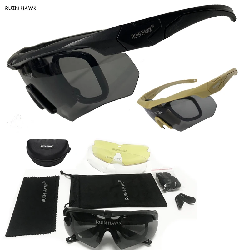 

Men's Outdoor Shooting Glasses Tactical Polarized Sport Glasses Hunting Goggles Hiking Sunglasses 3 Lens