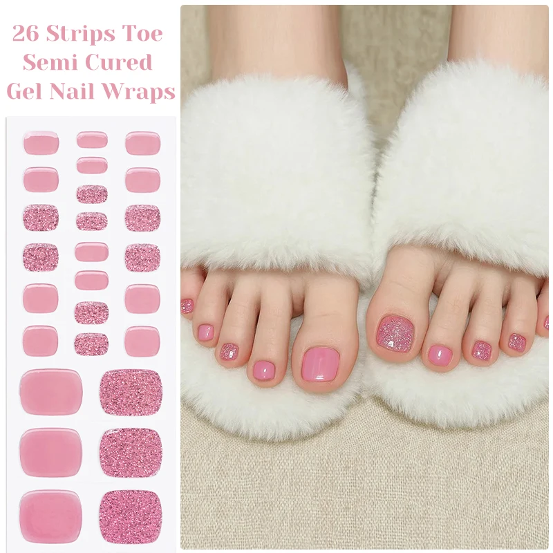 26 sztuk pasków żelowych do paznokci UV, półutwardzony żel, naklejki na paznokcie w odcieniach nude, czerwone, różowe, niebieskie, długotrwałe, wodoodporne żelowe naklejki na paznokcie.