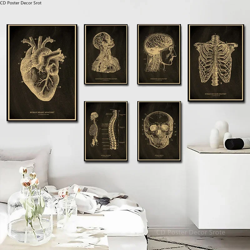 Anatomical Skeleton Chalkboard Poster Kraft Paper Posters DIY Vintage Home Room Medicine Student Decor Medical Art Wall Painting