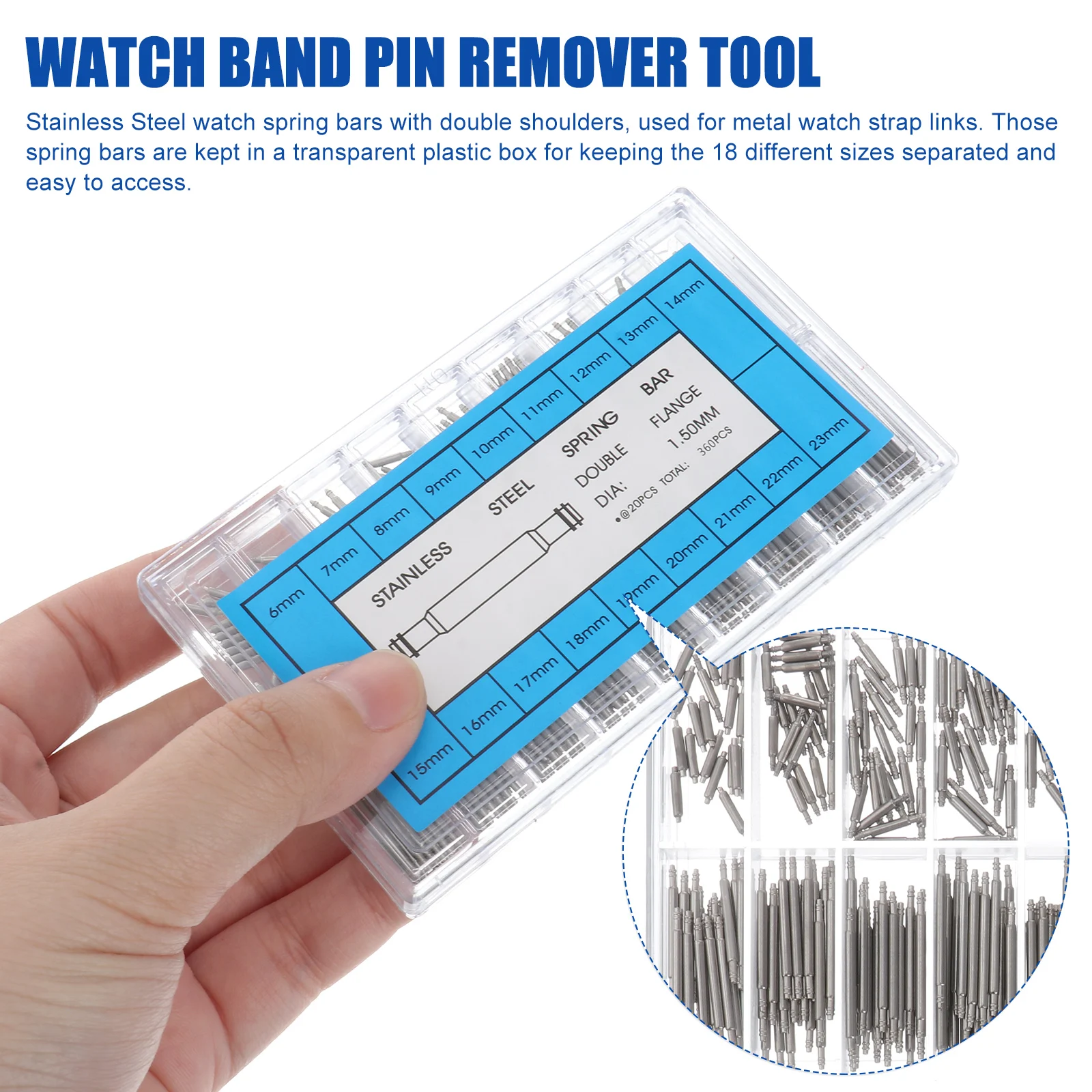 Watch Repair Strap Remover Tools Stainless Steel Spring Bar Metal Band Pin Boxed
