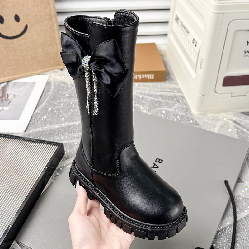 Girls Leather Boots Soft Soled Kids Fashion Princess Boots 2025 Autumn Winter Non-slip Outdoor Plush Warm Comfort Children Boots