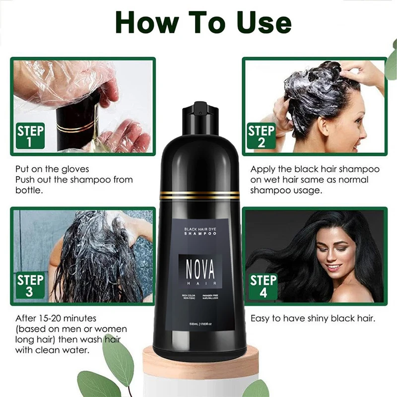 500ml Nova Hair Dyeing Hair Care Shampoo 3-in-1 Natural Fast White Hair Dyed Black Hair Dye Safe Hair Dye Agent Nourishes Scalp