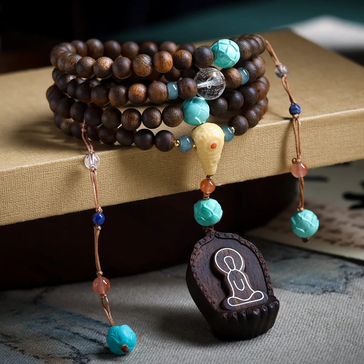 

Водостойкий браслет/ожерелье из красного агарового дерева Фусен с серебром 925 пробы, белым кристаллом и Сутрой Сердца, многослойный, женский подарок