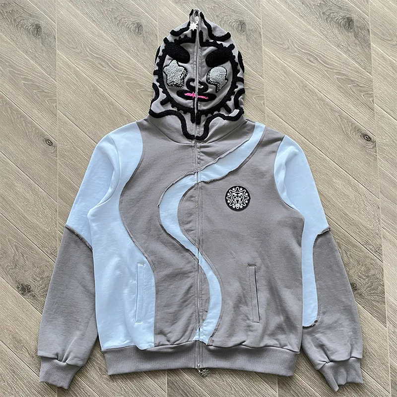 Irregular Splicing Glo Gang The Glory Zipper Hoodie Towel Embroidery Sharp Corner Mesh Fish Star Face Hat Loose Pullovers Men