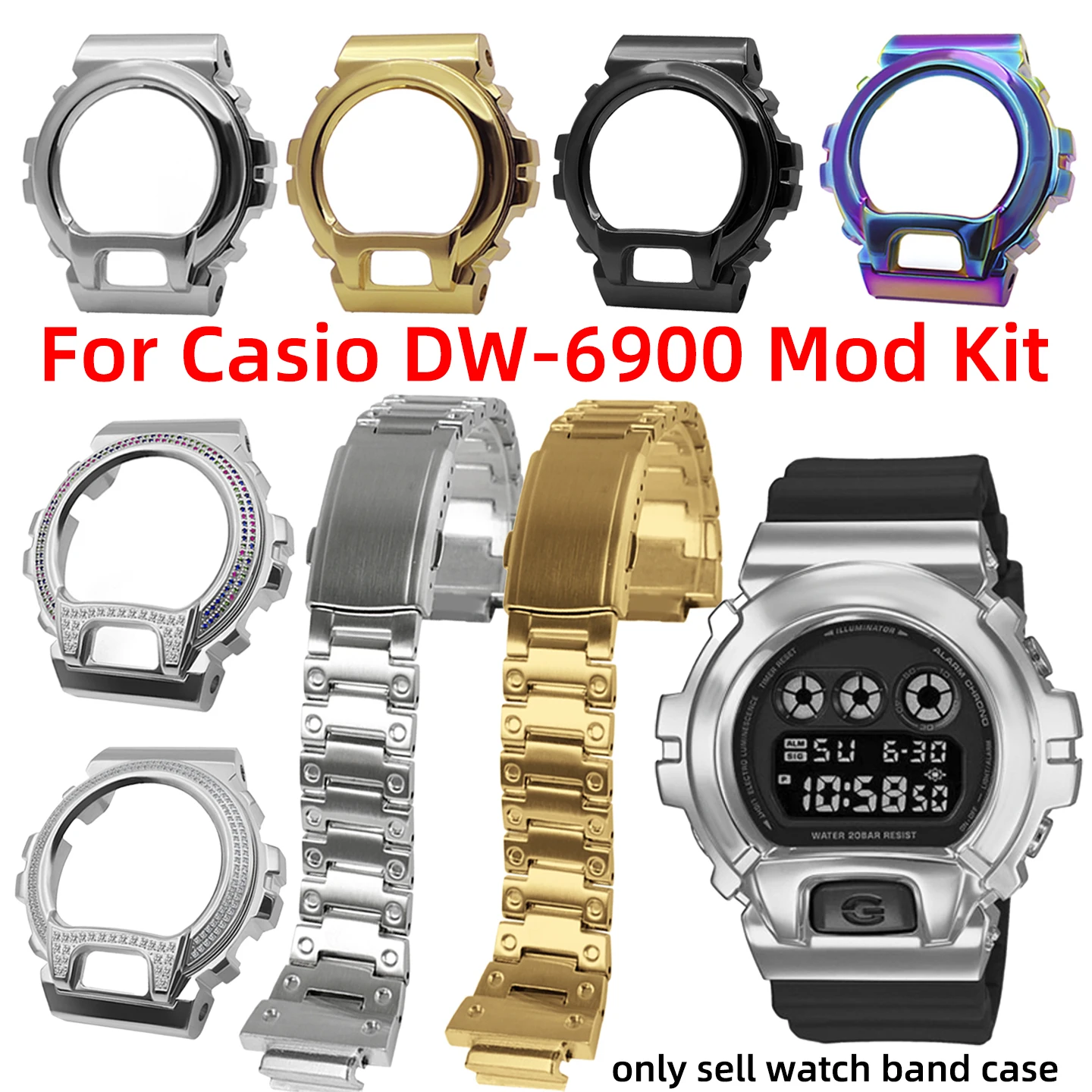 

DW6900 Mod Kit металлический корпус ремешок для Casio G-Shock черный/серебристый/золотой безель из нержавеющей стали ремешок для часов браслет 6900 аксессуары