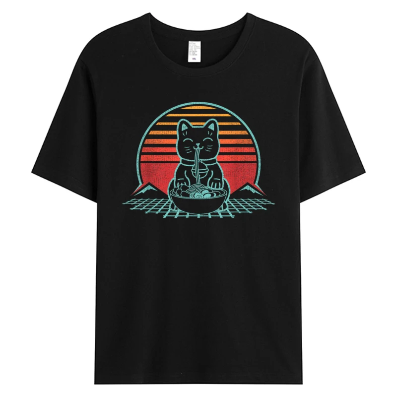 

Anime Ramen Cat Retro Japanese Noodles T-shirts Aesthetic Kawaii Gift T Shirt Men's Cotton Fabric Print Tee-shirt Discount