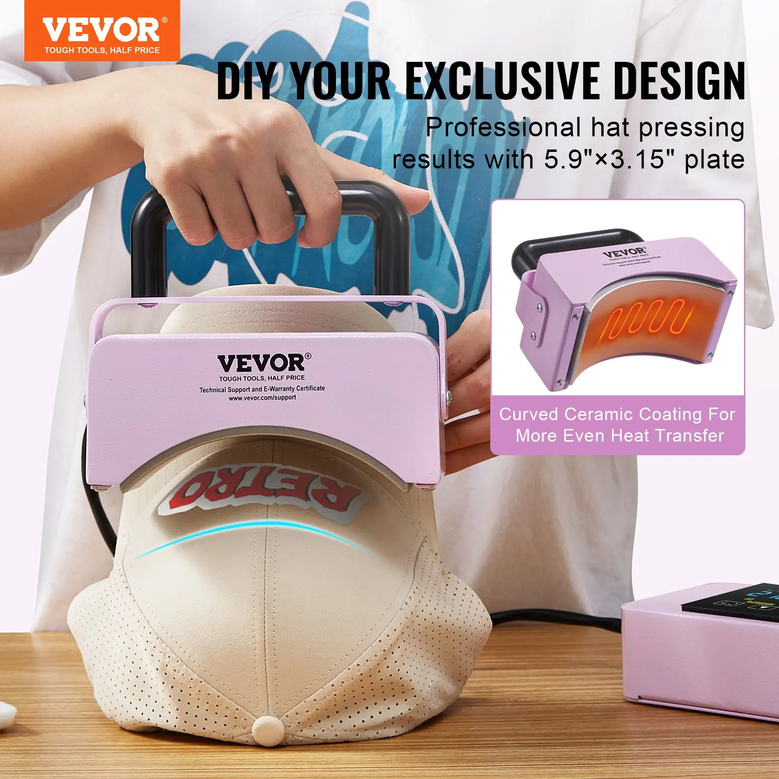 

Hat Press Machine Mini Hat Heat Press For Caps 5.9x3.15 Inch Plate Purple