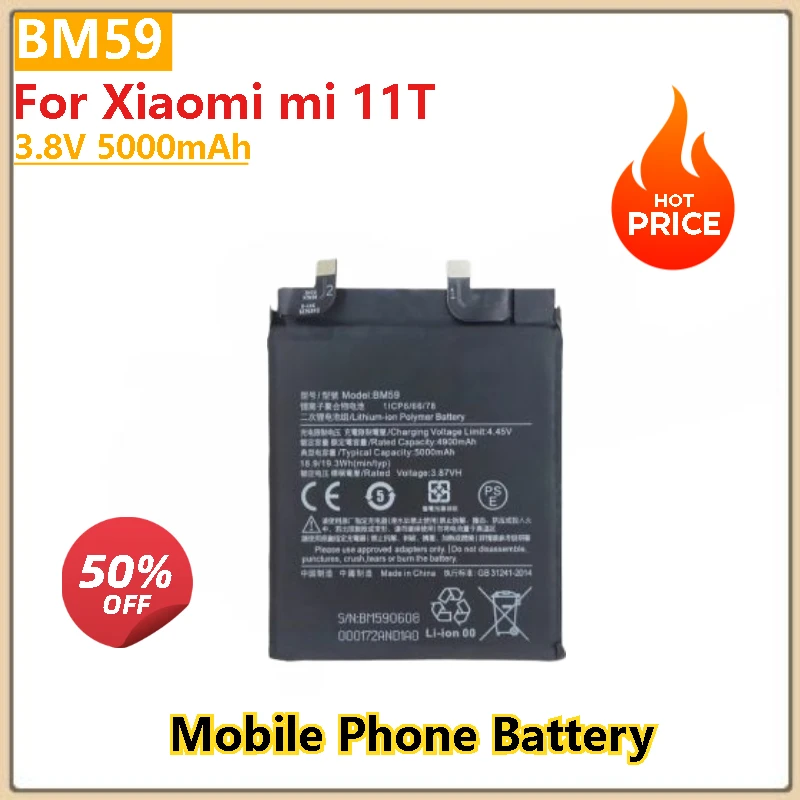

100% новый аккумулятор для мобильного телефона 3,8 В 5000 мАч BM59 для Xiaomi mi 11T, высокое качество
