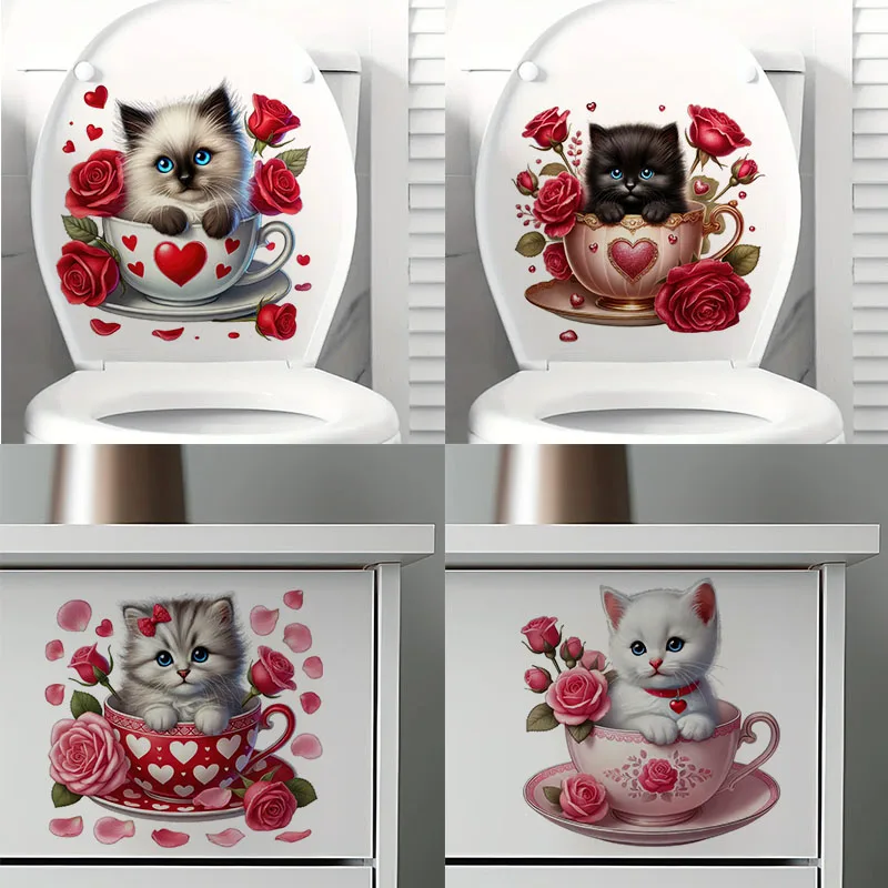 

Valentines Kitten Self-Adhesive Wall Decal - Removable, Reusable PVC Sticker for Kitchen & Living Room Decor