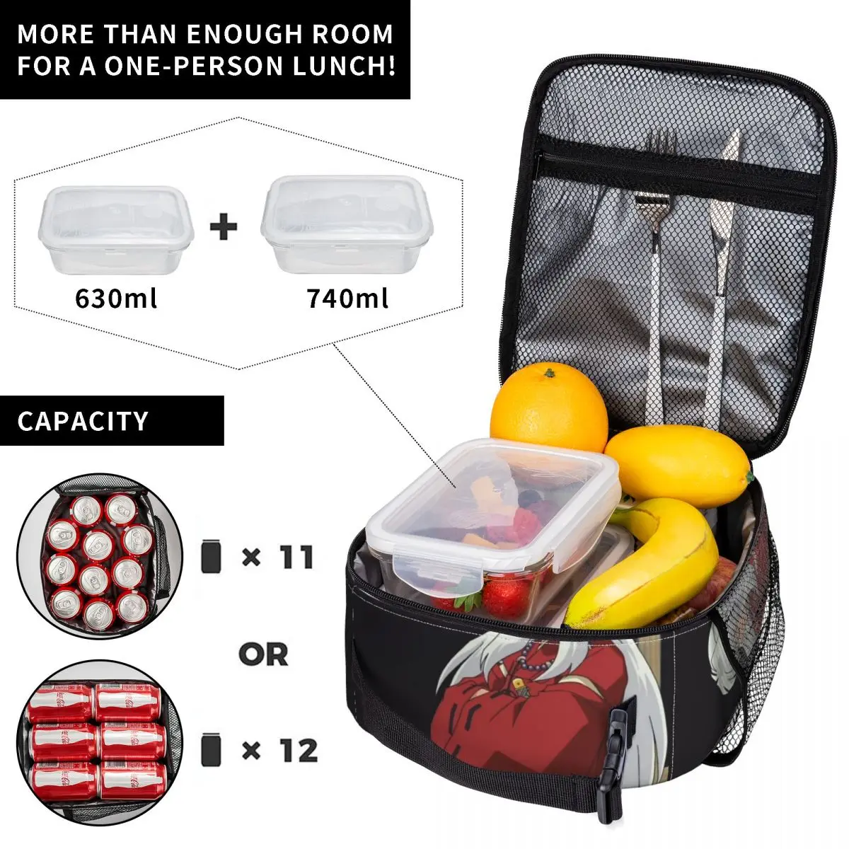 Custom I-Inuyashaes Anime Insulated Lunch Bag for Women Cooler Thermal Bento Box Work School Travel Portable Tote Bags view 4
