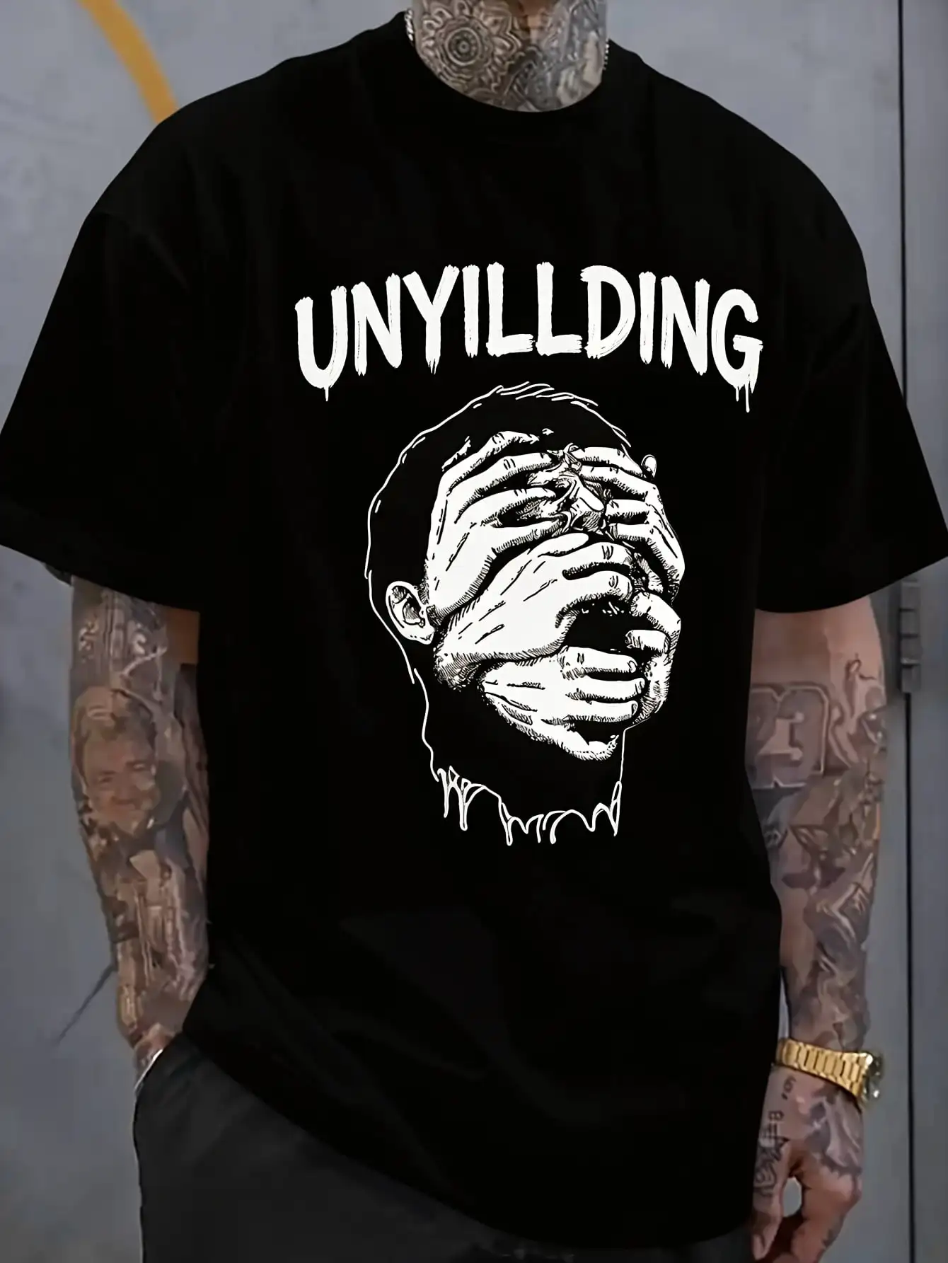Men's Streetwear Gothic Unyielding Hands Graphic Art T-Shirt