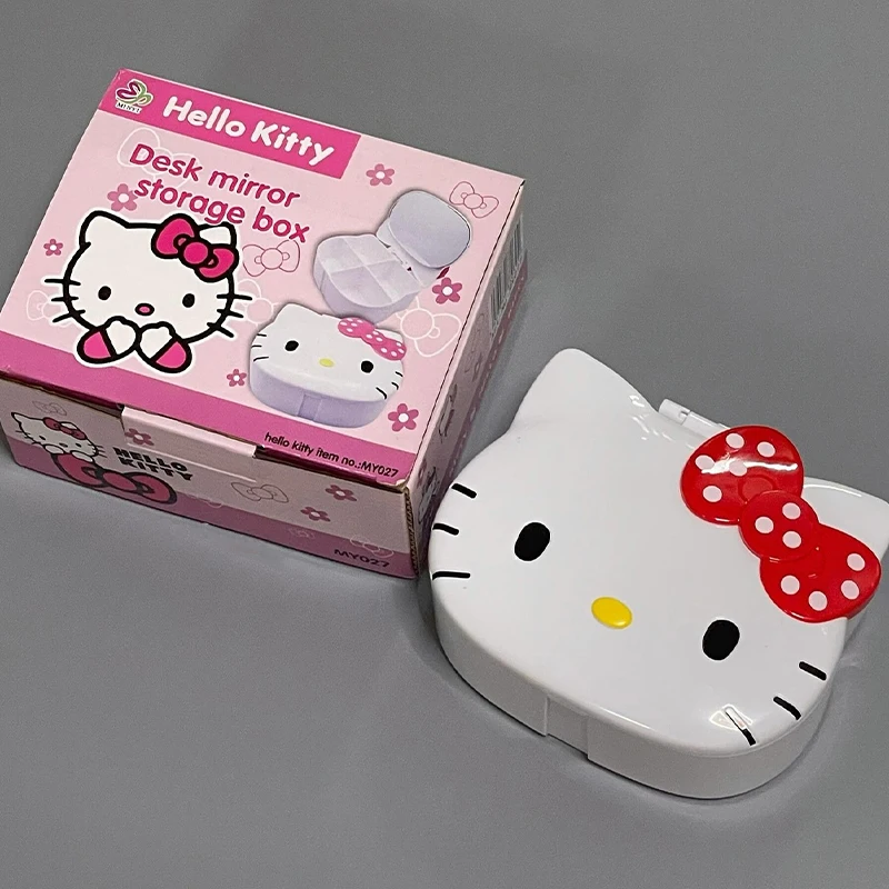 

Портативная шкатулка для ювелирных изделий Hello Kitty, мультяшный флип-чехол, косметическое зеркало, органайзер для ювелирных изделий, Женский органайзер, кавайный контейнер для хранения