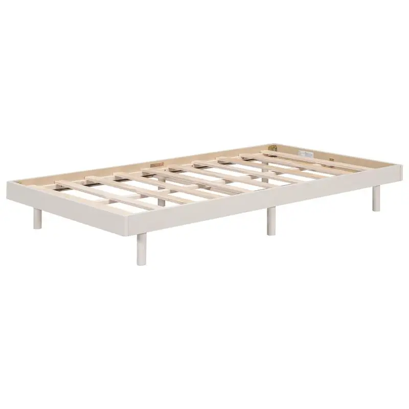 Modern Twin Size Floating Bed Frame, White Washed Finish, Stylish Platform Design