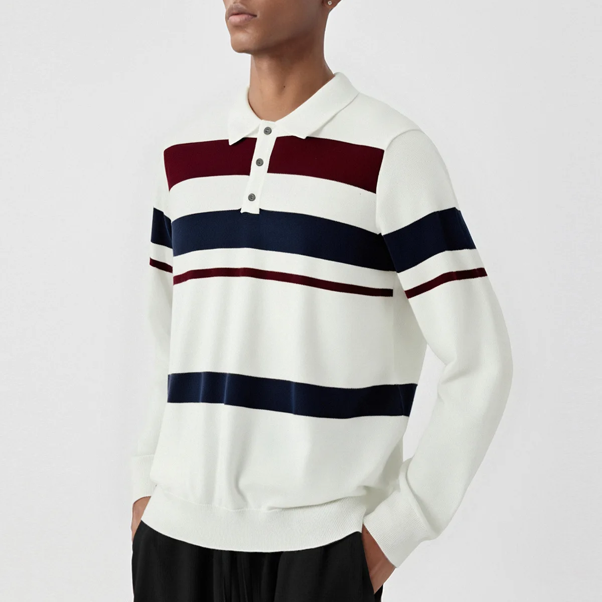 

Business Casual Stripe Pullover Sweater Men Long Sleeve Loose Casual Knitted Polo Shirt Sweaters Jumper Knitwear Tops