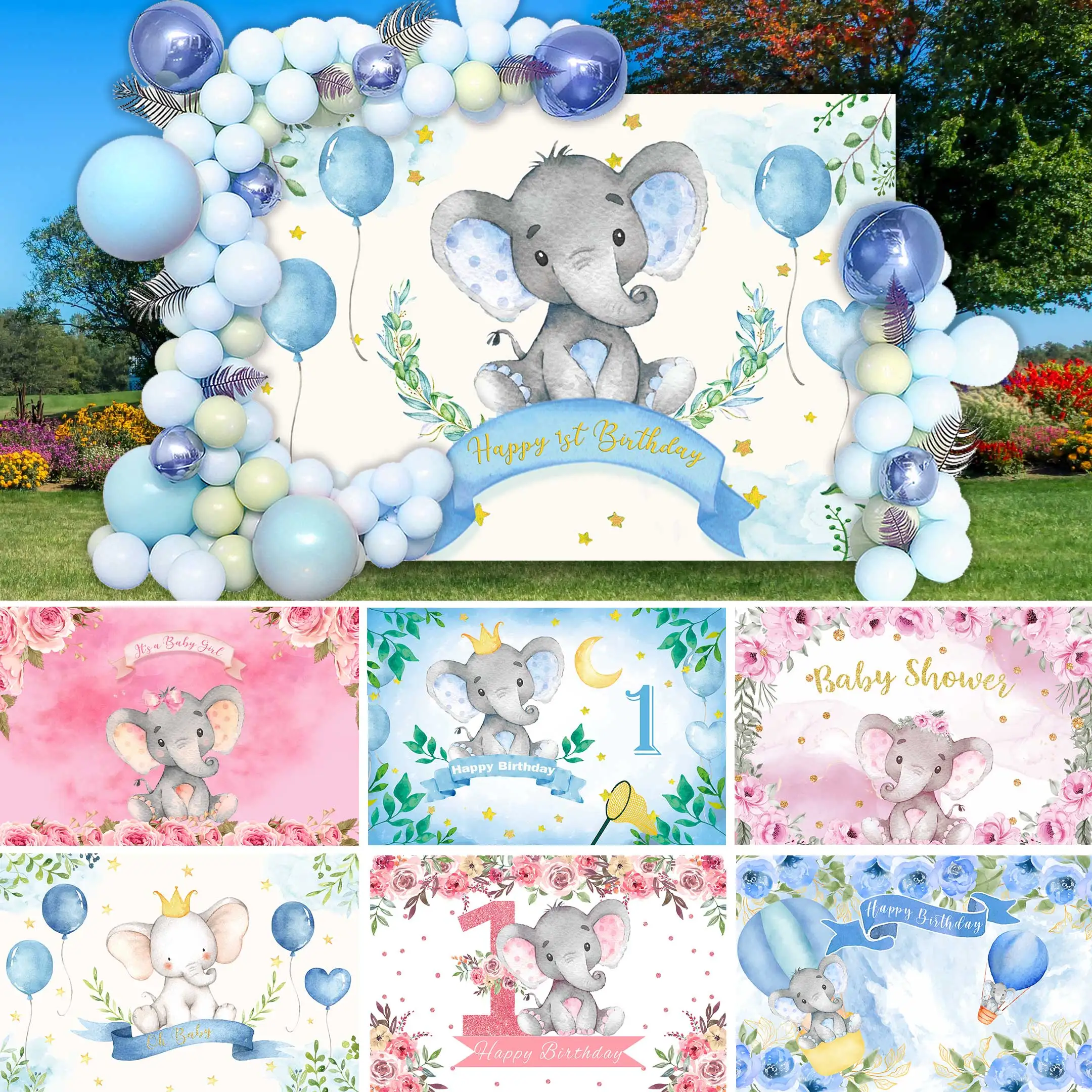 SeekPro New Born Elephant Balloon Party Baby Shower Bapteme Photography Background Children Birthday Studio Mi Bautizo Backdrop