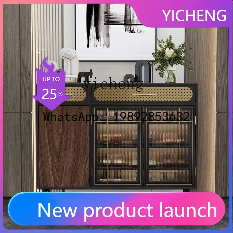 X9  light luxury shoe cabinet entrance modern simple entry door solid wood storage medieval glass storage cabinet decoration