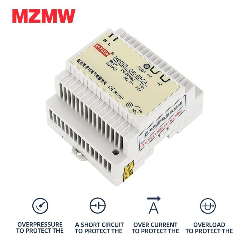 15W 30W 45W 60W Industrial Din Rail Switching Power Supply Input 100-240V AC/DC 5V 12V 15V 24V Light Transformer DR-15 DR-60 image 4