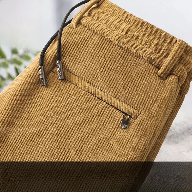 Men's Casual Straight Leg Cotton Fce Lined Thiened Elastic Waist Pants Autumn Winter Warm Comfortable Spor Trousers