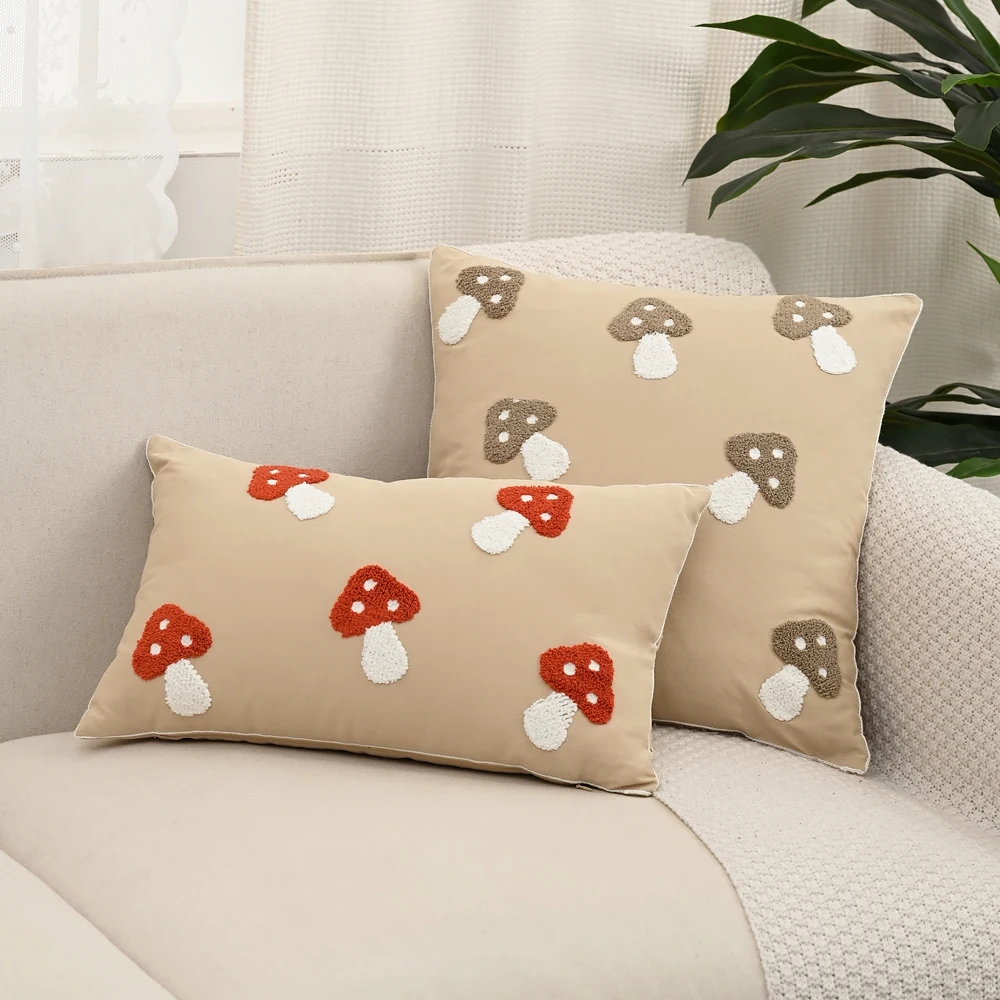BUYNOW الفطر المطرزة المخدة ريفي خمر الأمريكية غطاء الوسادة غرفة نوم المنزل السرير السرج ديكور cojines الفقرة سالا #4