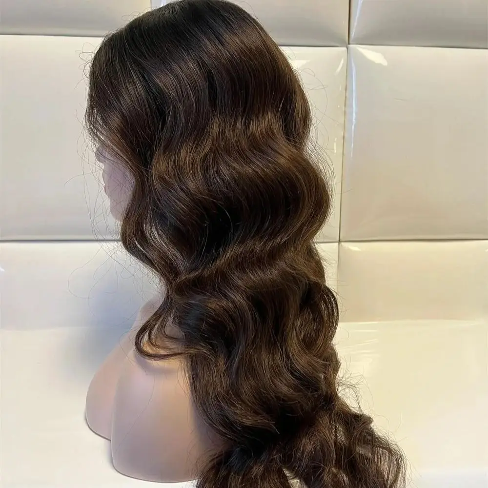 

Soft Dark Brown 26Inch 5x5 Silk Base Glueless Body Wavy Jewish Human BabyHair HD Lace European Hair Preplucked Daily Wear Wig