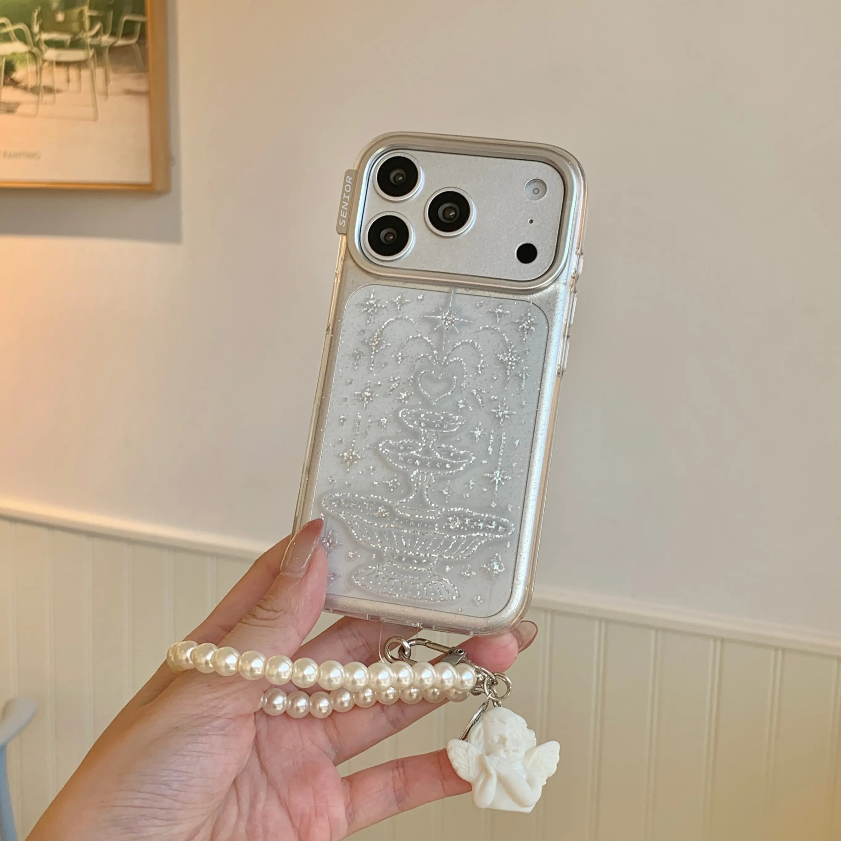 Für iPhone 17 18 Pro Max 16 15 14 Transparente Glitzer-Herz-Brunnen-Handyhülle mit Lanyard, Anti-Gelb, Stoßfeste Schutzhülle – Detail 4