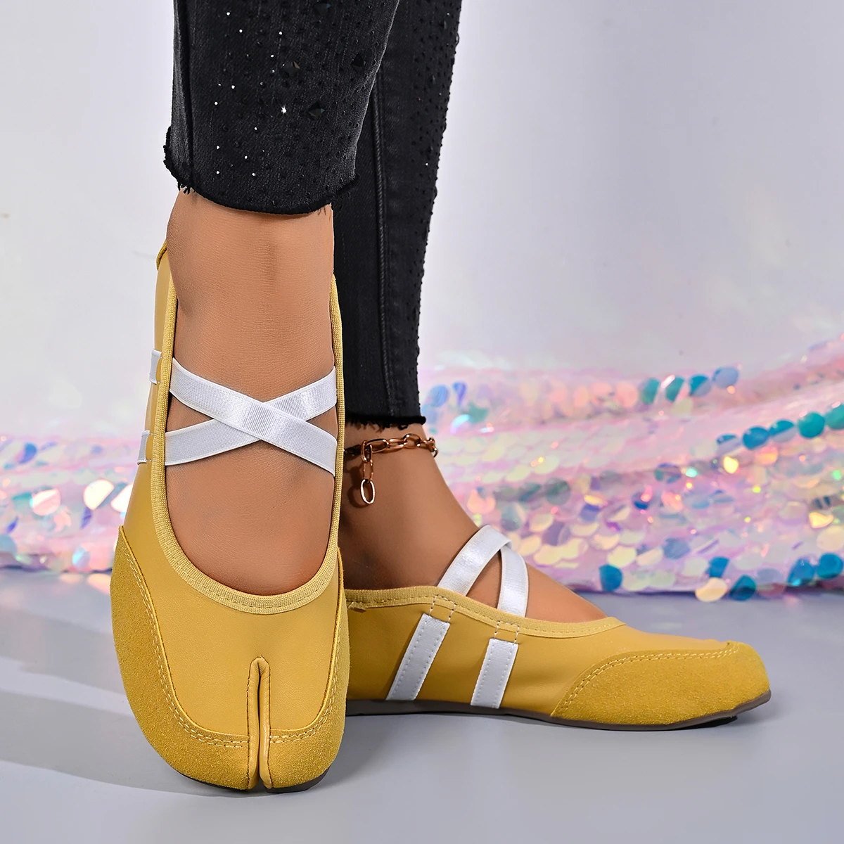 Schwarze, silberne, rote Ballettschuhe, Damen-Split-Toe-Ballerina-Tabi-Sneaker, Mary-Jane-Schuhe, Sommerschuhe – Detail 10
